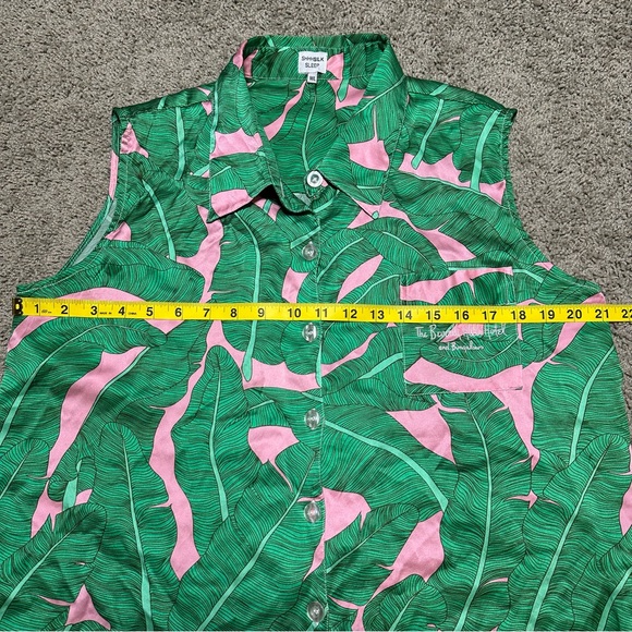 Beverly Hills Hotel x Shhh Silk Sleeveless Pajama Set, Pink Palace Palm Print - Picture 4 of 14